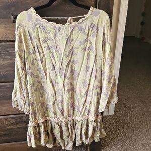 Boho Tassel Trim Tunic in Green and Cream